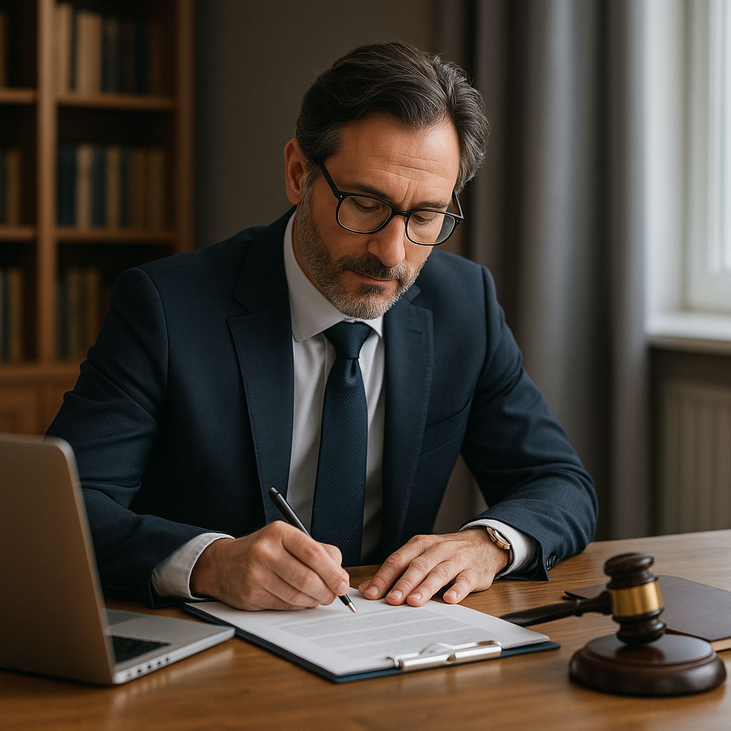 "Equipo de abogados especialistas revisando casos de accidentes de tráfico en Legalmente Contigo"